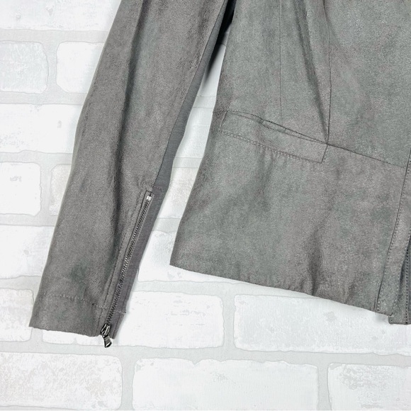 DKNY Jeans Jacket Women Large Gray Faux Suede Polyester Long Sleeve Clipside Zip - Picture 2 of 13